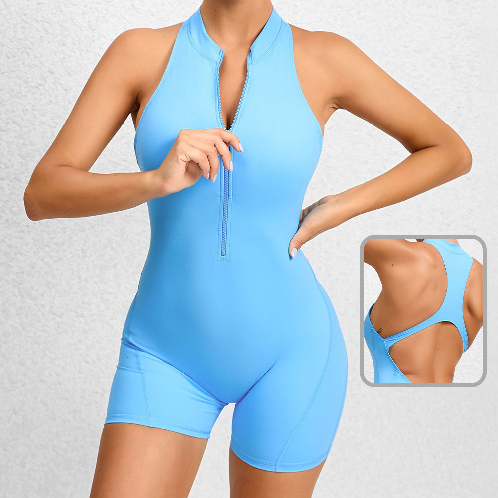 Zippered Yoga Fitness Jumpsuit Sleeveless Tummy Control Shapewear