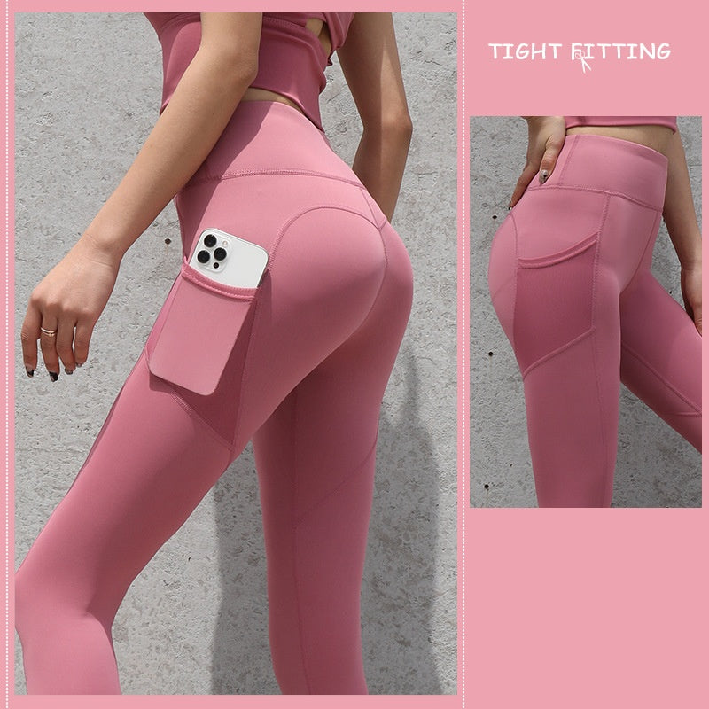 Seamless High-Waist Leggings with Pocket Gym