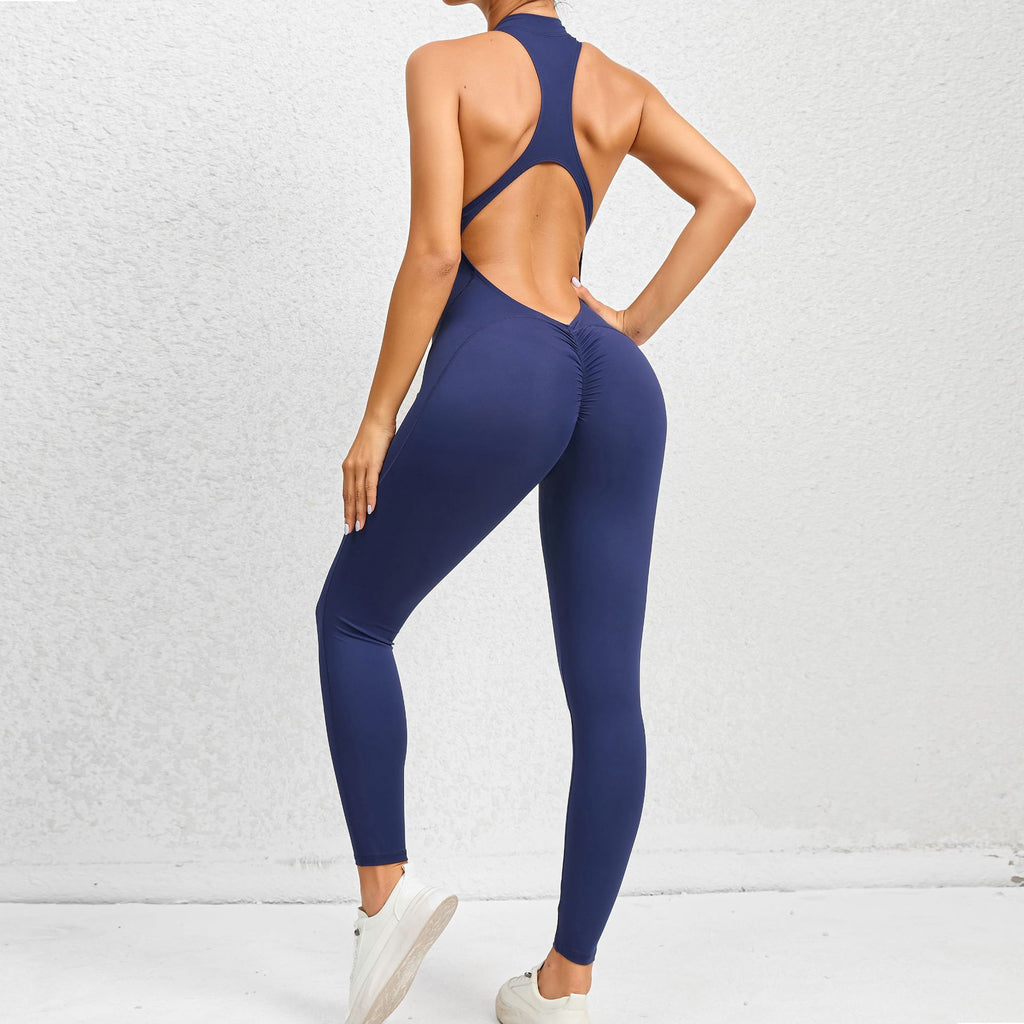 Zippered Yoga Sleeveless Tummy Control Jumpsuit