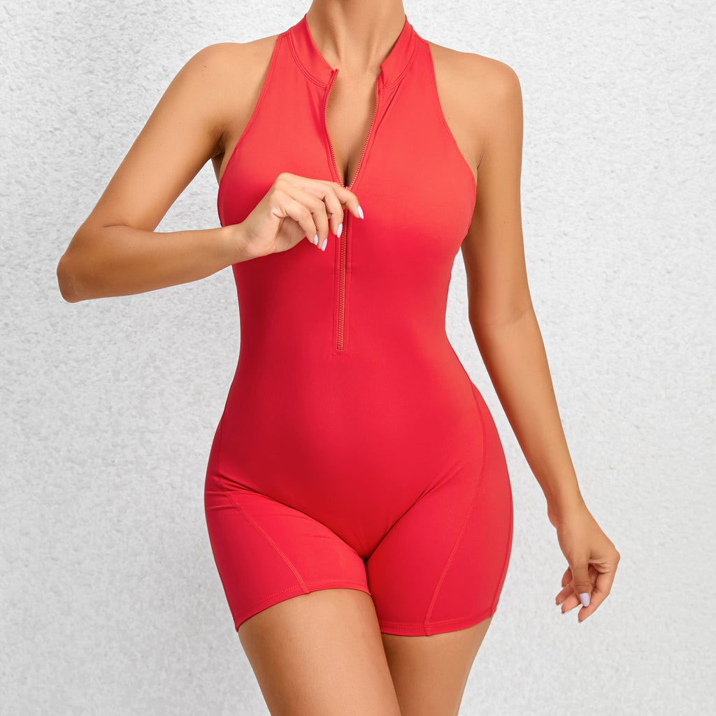 Zippered Yoga Fitness Jumpsuit Sleeveless Tummy Control Shapewear